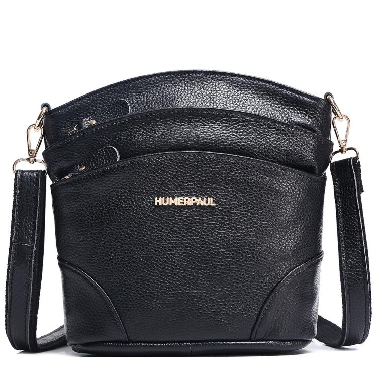Black leather shoulder crossbody bag with flap and adjustable shoulder strap