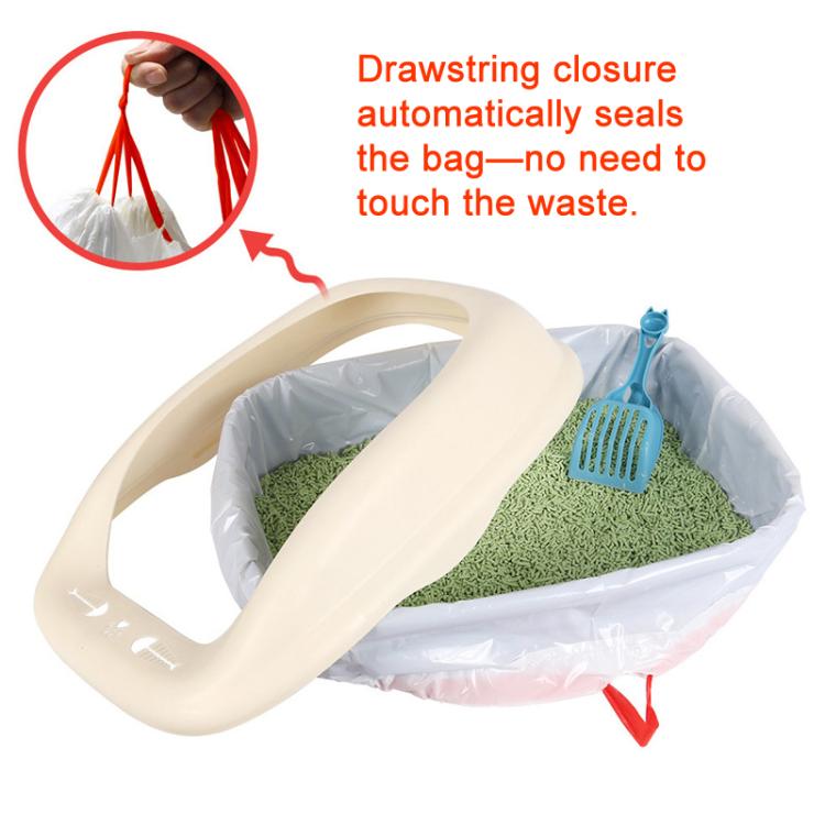 Drawstring closure cat litter liner bag on litter box