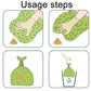 Usage steps illustration for green paw-print dog poop bags