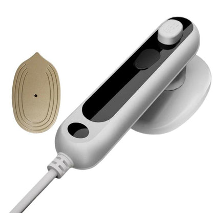 White handheld garment steamer with steam head and cord