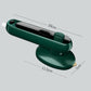 Green portable garment steamer with compact wand base, shown with dimensions