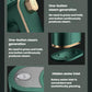 Green handheld garment steamer close-up of control area and base opening