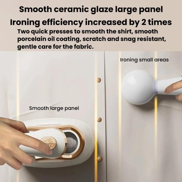 Handheld steam iron pressing fabric with smooth ceramic panel