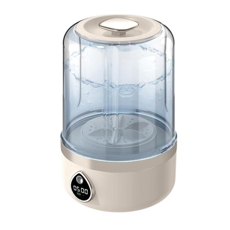 Mini portable washing machine with clear lid and khaki housing, front digital panel