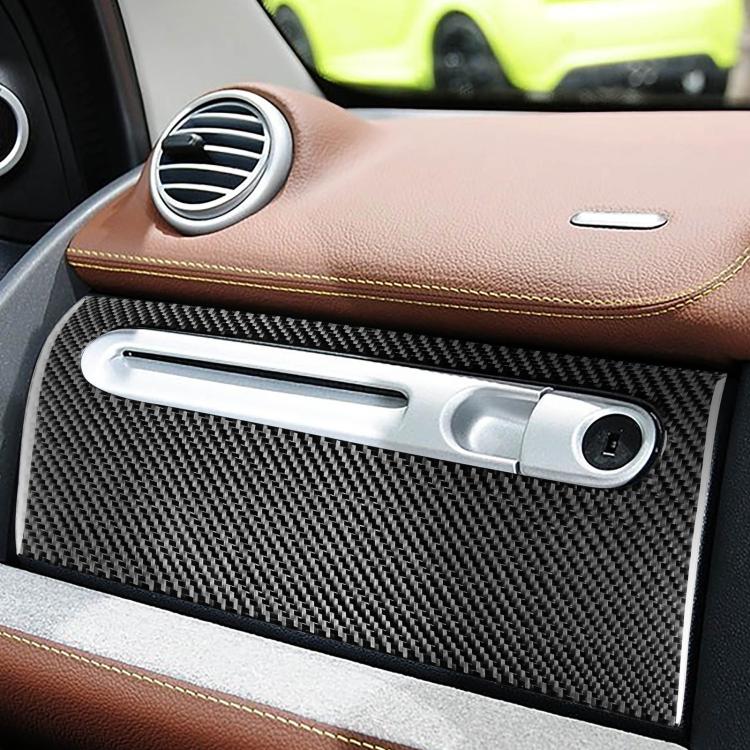 Carbon-fiber glove box handle trim sticker, black with silver surround