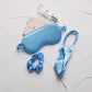 Sky blue satin sleep mask set with elastic headband and hair scrunchie