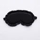 Black faux silk satin sleep mask with ruffle edge and elastic side ties