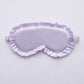 Light purple faux silk satin sleep mask with ruffle edge and elastic side ties