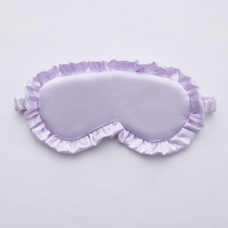 Light purple faux silk satin sleep mask with ruffle edge and elastic side ties