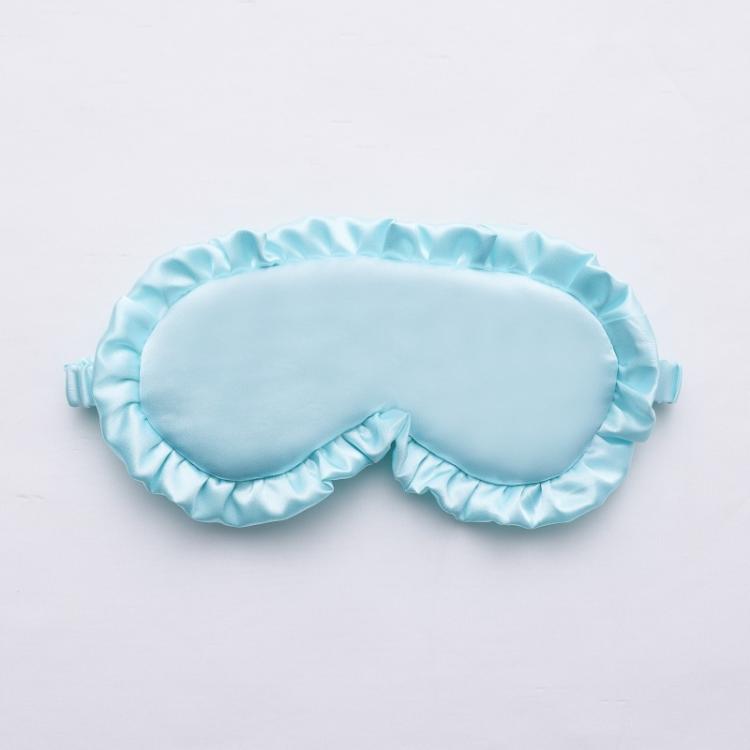 Light blue faux silk satin sleep mask with ruffle edge and elastic side ties