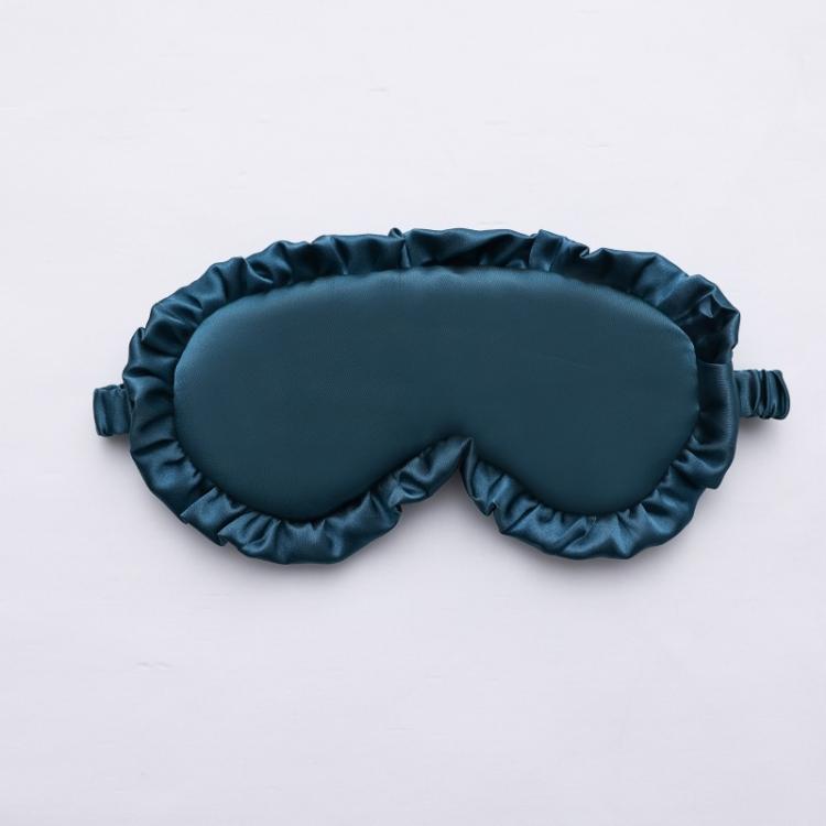 Teal faux silk satin sleep mask with ruffle edge and elastic side ties