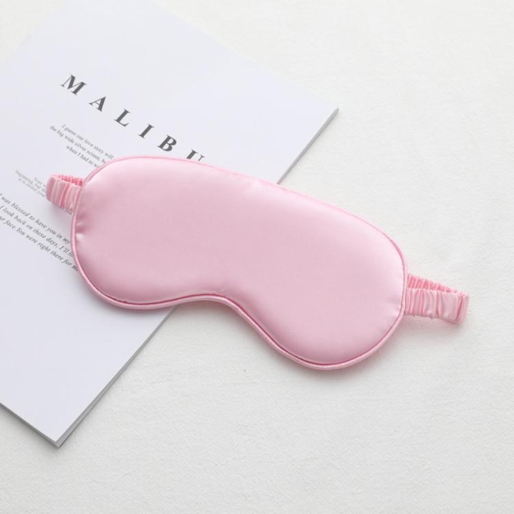 Pink satin sleep eye mask with elastic strap, smooth double-sided fabric.