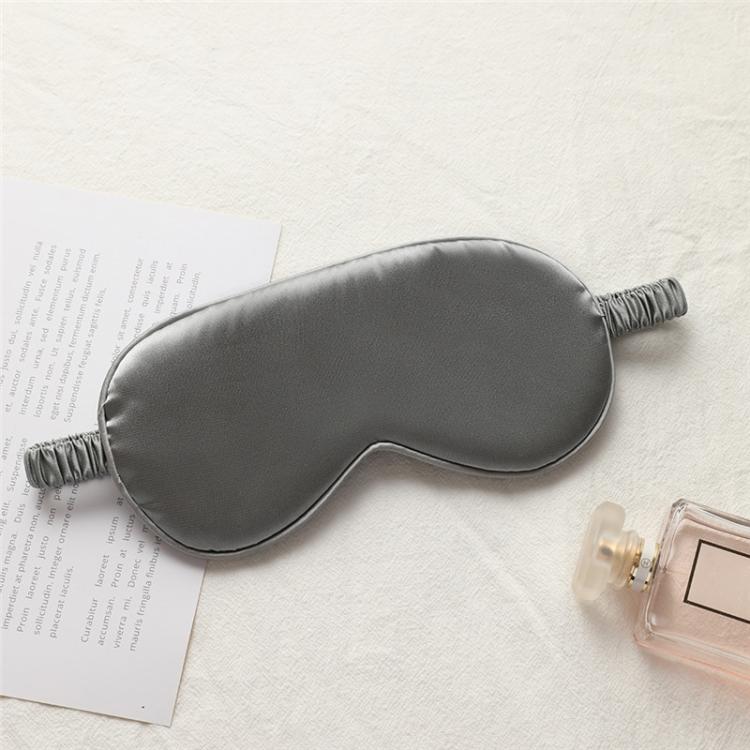 Dark gray satin sleep eye mask with elastic strap, smooth double-sided fabric.