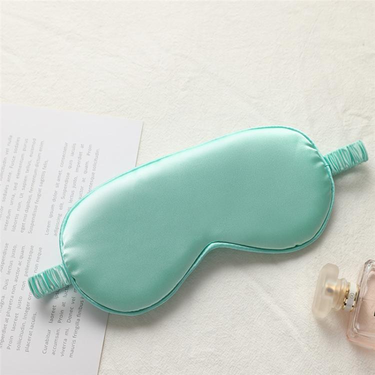 Mint green satin sleep eye mask with elastic strap, smooth double-sided fabric.