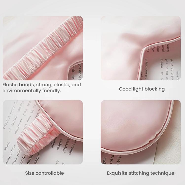 Pink satin sleep mask close-up with elastic band and smooth stitched edges.