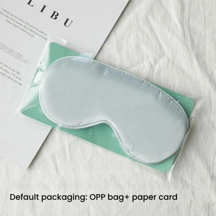 Light aqua satin sleep mask with elastic strap, double-sided light-blocking design.