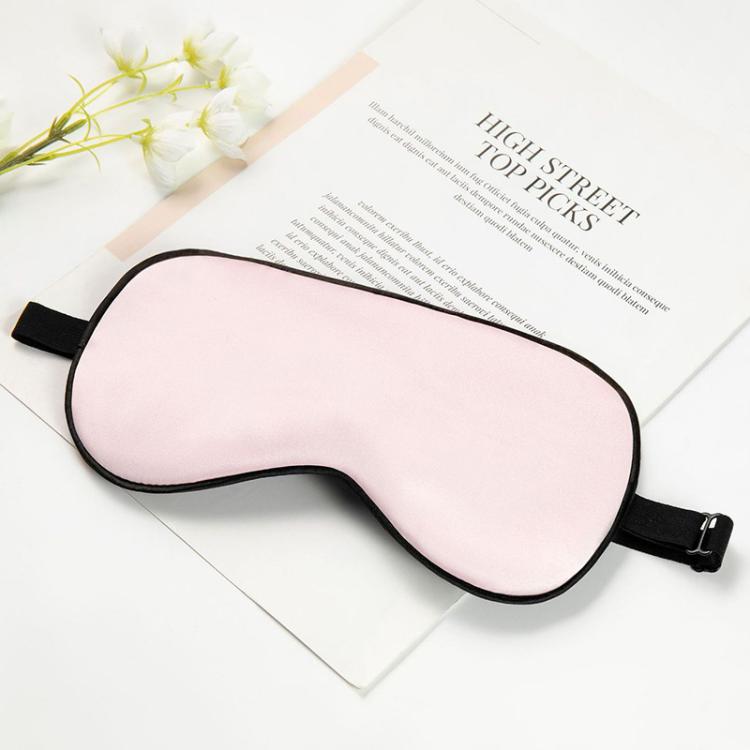 Light pink silk sleep mask with adjustable buckle and latex strap