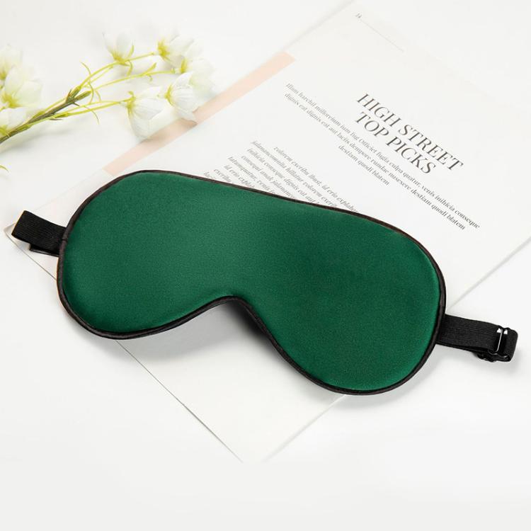 Green silk sleep mask with adjustable buckle and latex strap