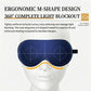 Navy silk sleep mask on face mannequin with adjustable straps for light blocking