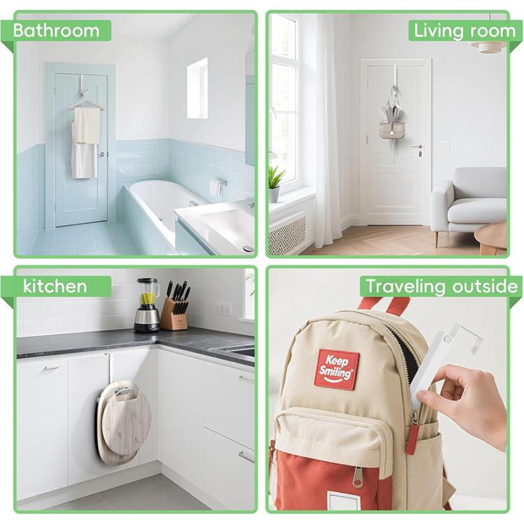 Over-the-door clothes drying rack in room and travel use scenes