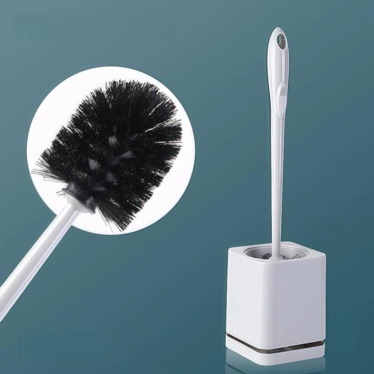 Wall-mount toilet brush set with white holder and black round bristle head
