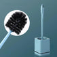 Toilet brush set with light blue holder and black round bristle head