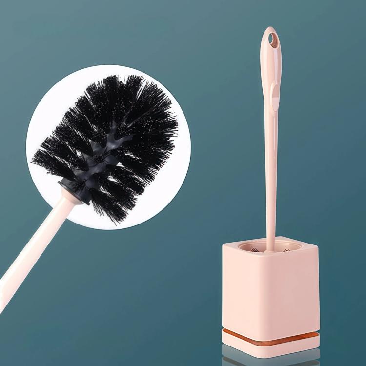 Toilet brush set with pink holder and black round bristle head