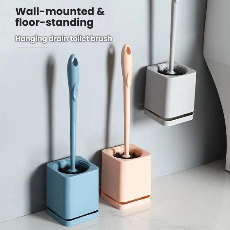 Wall-mounted and floor-standing toilet brush holders with blue and pink brushes