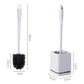 Dimension view of toilet brush set with white holder, black bristles, and overall height