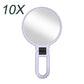 10X magnifying makeup mirror with round glass and purple folding handle