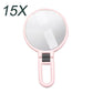 15x magnifying makeup mirror with handle, pink round lens and black clamp base