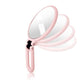 Pink folding magnifying mirror with stacked round glass panels and handle