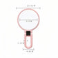 Pink 12 cm round magnifying mirror with handle, size measurement diagram