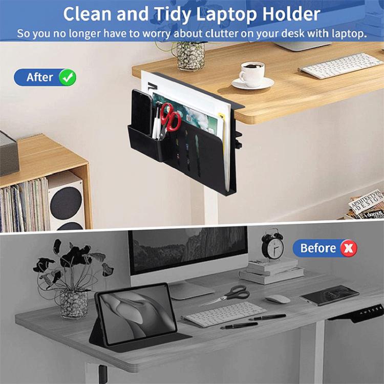 FS-2619 Clip-On Desk Side Storage Rack No-Drill Computer Stand With Pen Holder