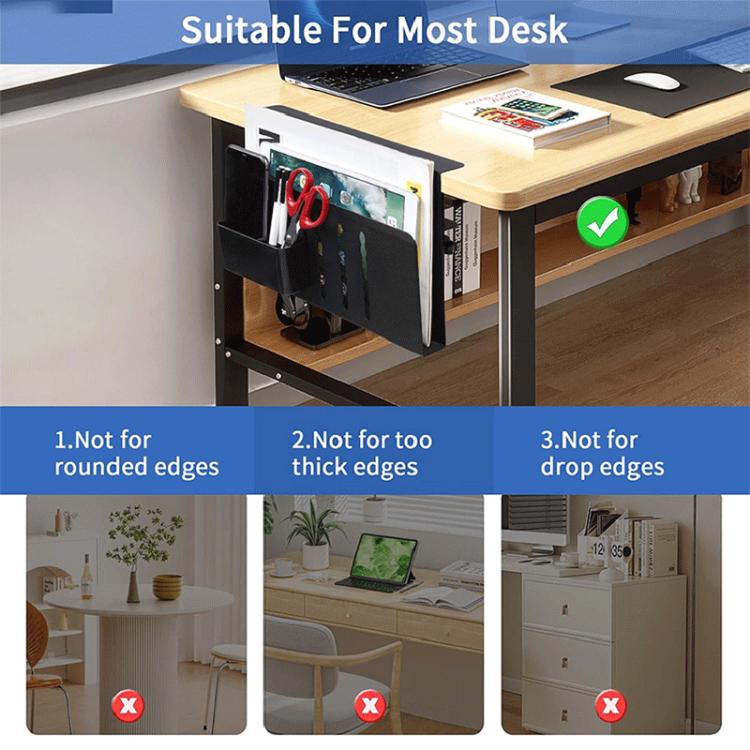 FS-2619 Clip-On Desk Side Storage Rack No-Drill Computer Stand With Pen Holder
