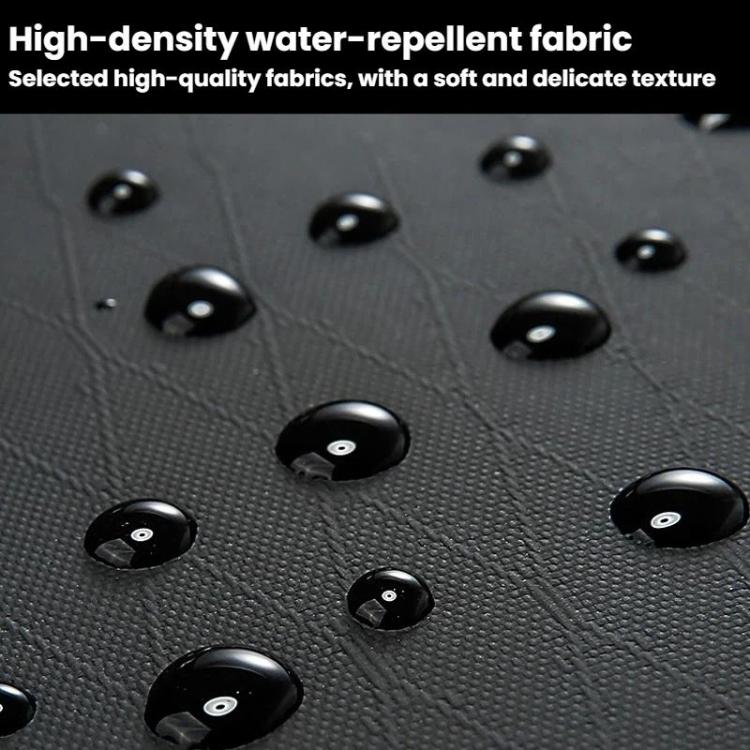 Black textured, water-repellent backpack fabric with visible raised dots pattern.
