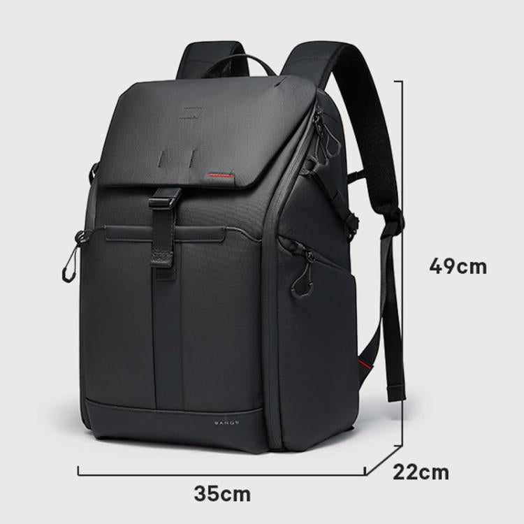 Commuter travel backpack in black with front flap, side pocket, and shoulder straps