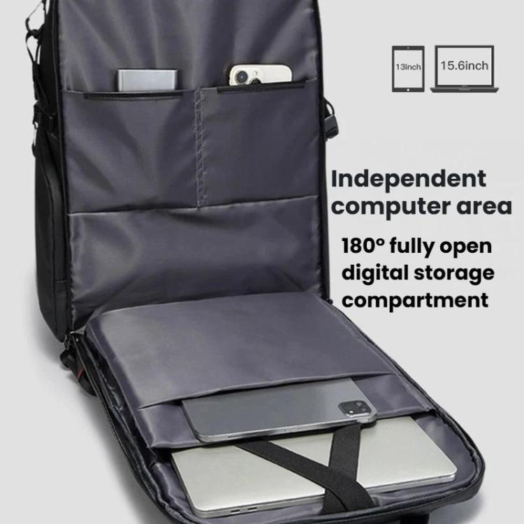 Fully opened laptop compartment with padded sleeve and space for a tablet or devices