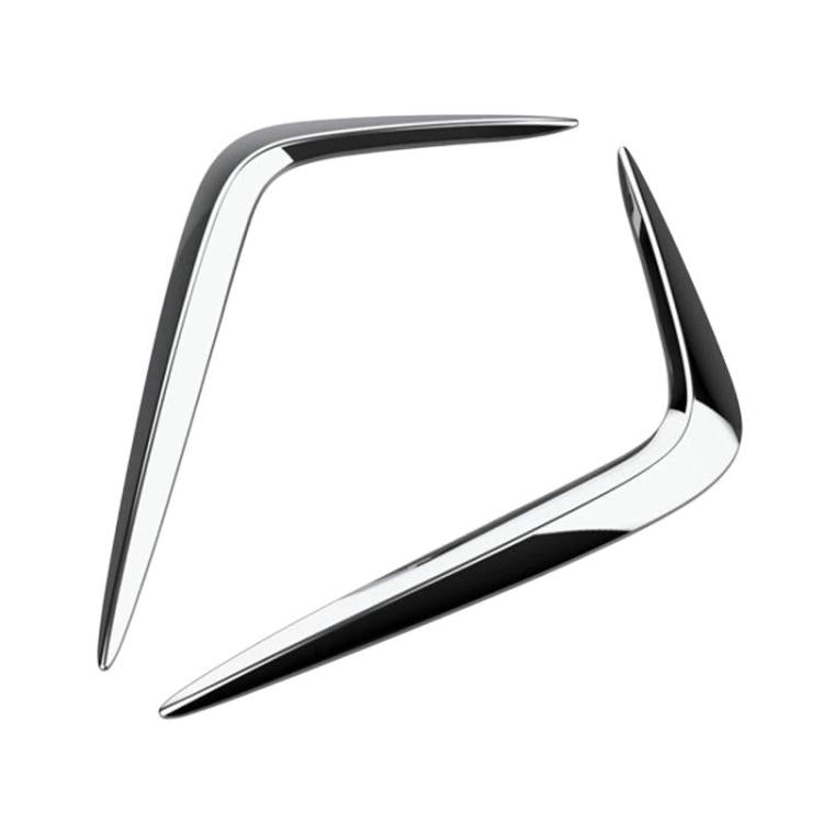 Electroplated silver corner fog light trim decal, single curved shield piece