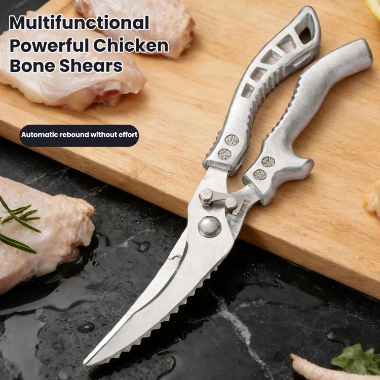 Heavy-duty bone shears with curved gray handles and serrated cutting blades