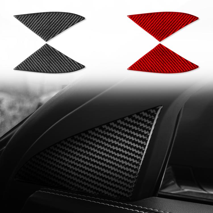 Car interior triangle stickers, carbon-fiber pattern, black and red pair