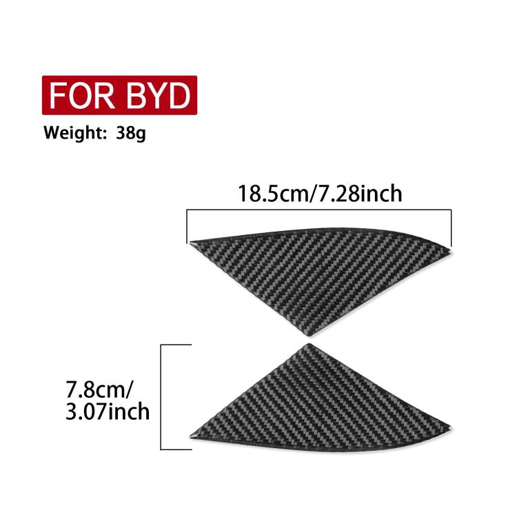 Car interior triangle stickers, carbon-fiber look, size guide with 18.5cm and 7.8cm