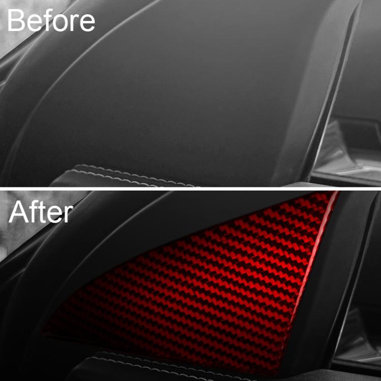 Car interior triangle sticker, carbon-fiber look, red on dashboard panel