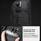 Black rolling backpack with front buckle straps and zip compartments