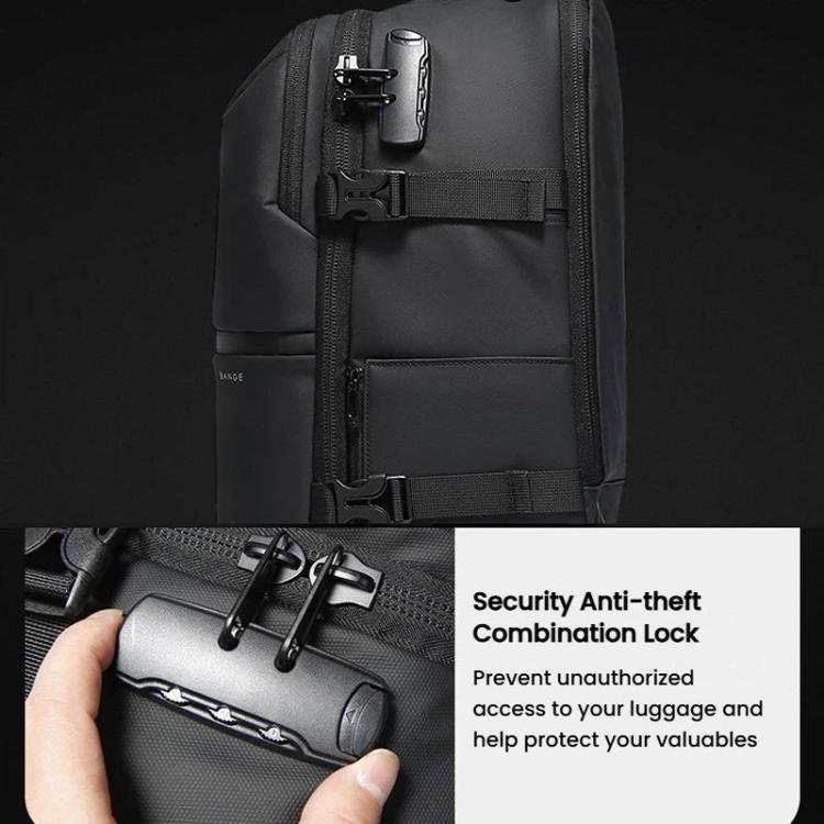 Black rolling backpack with front buckle straps and zip compartments