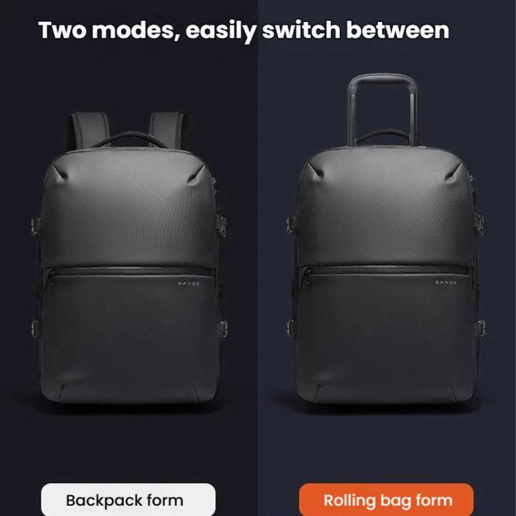Dark rolling backpack that converts between backpack and rolling bag forms