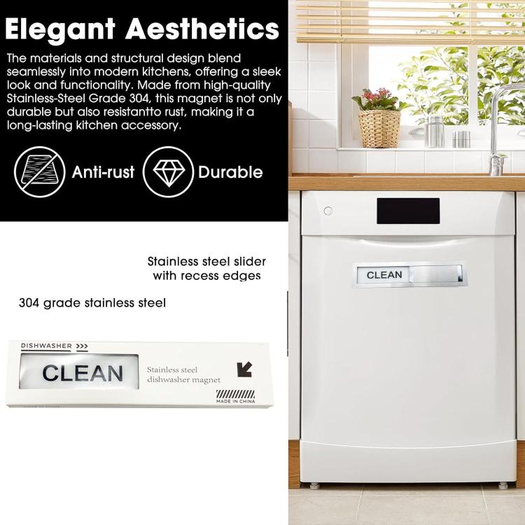 Stainless steel slide clean/dirty dishwasher magnet sign on dishwasher door