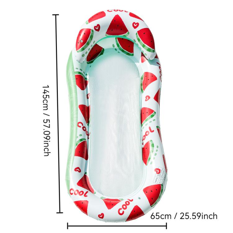 Inflatable water lounger with watermelon slice pattern in red and green