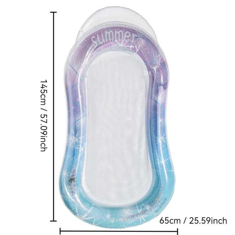 Inflatable water lounger with blue glitter starry design and clear inner seat