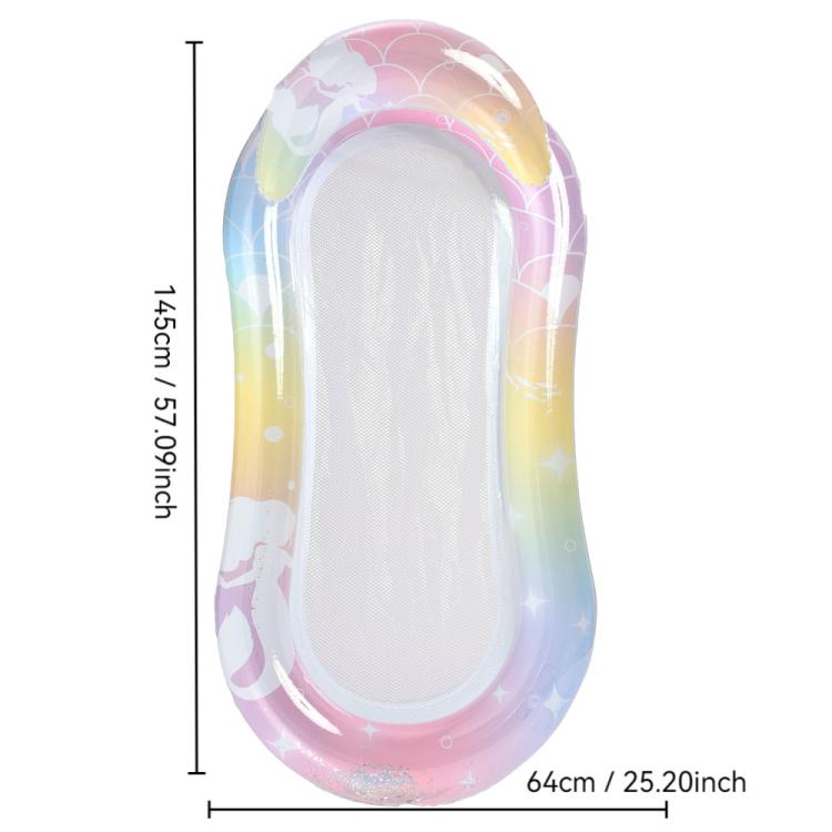 Inflatable water lounger with pastel unicorn and star pattern